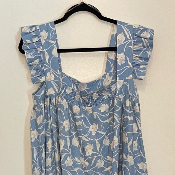 A New Day Blue & White Floral Linen Blend Paper Sack Maxi Dress w/ ruffles; L - Picture 13 of 14